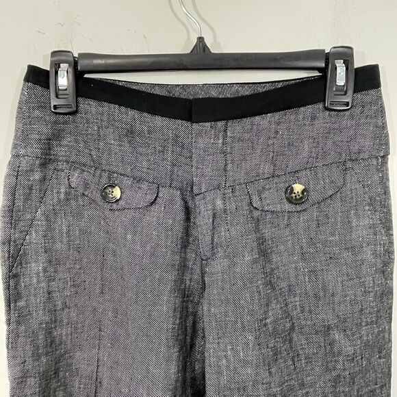NEW Elevenses Womens Trousers Wide Leg 100% Linen Pants Cuffed Hem Black Sz 2S‎ - Picture 3 of 7